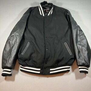 Stewart Strauss Varsity Jacket Wool 4XL Leather Preppy Academia Letterman Black